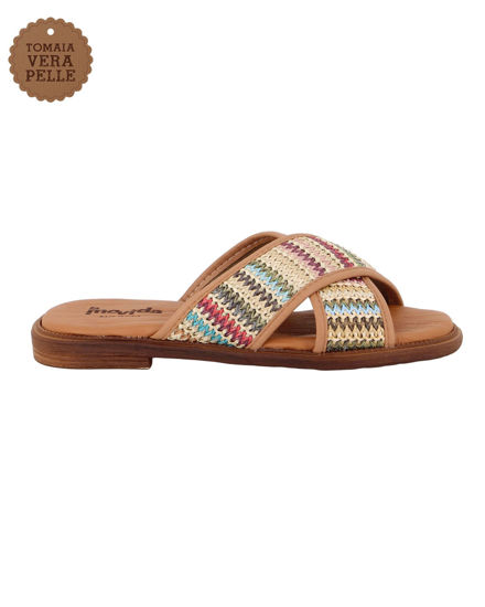 Immagine di LA MOVIDA - Ciabatta con fasce incrociate in paglia multicolor e sottopiede in VERA PELLE, MADE IN ITALY