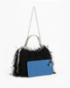 Immagine di DIVAS - Clutch nera con piume e manici in strass, tracolla removibile
