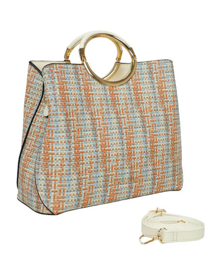 Immagine di NARDINI - Borsa due manici multicolor effetto intreccio con tasca posteriore e tre scomparti interni, tracolla removibile