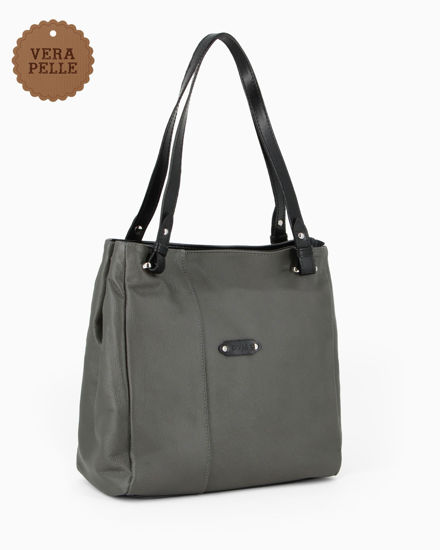 Immagine di DIVAS - Borsa shopping grigia tre scomparti VERA PELLE - MADE IN ITALY