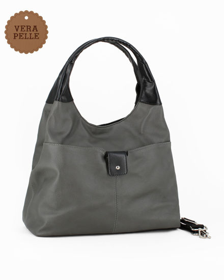 Immagine di DIVAS - BORSA SACCA GRIGIA IN VERA PELLE CON TASCA FRONTALE, MADE IN ITALY