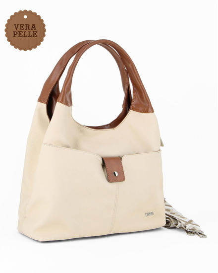 Immagine di DIVAS - Borsa sacca beige VERA PELLE con tasca - MADE IN ITALY
