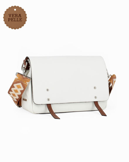Immagine di DIVAS - Borsa bianca VERA PELLE con patta e tracolla nastro -MADE IN ITALY