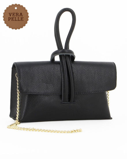 Immagine di DIVAS - Borsa bracciale nera con catena oro VERA PELLE, MADE IN ITALY
