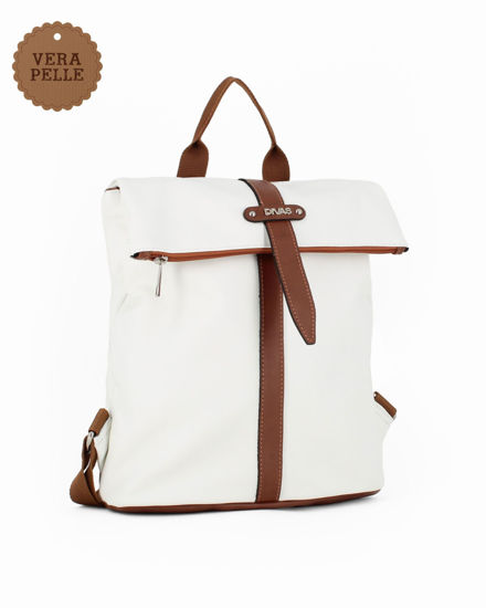 Immagine di DIVAS- Zaino bianco con finiture cuoio in VERA PELLE, MADE IN ITALY