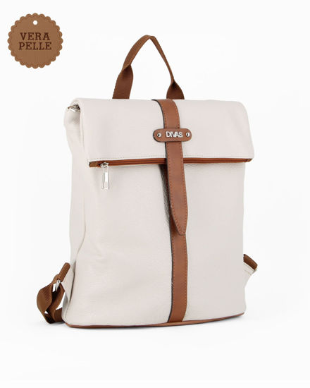 Immagine di DIVAS - Zaino beige con finiture cuoio in VERA PELLE, MADE IN ITALY