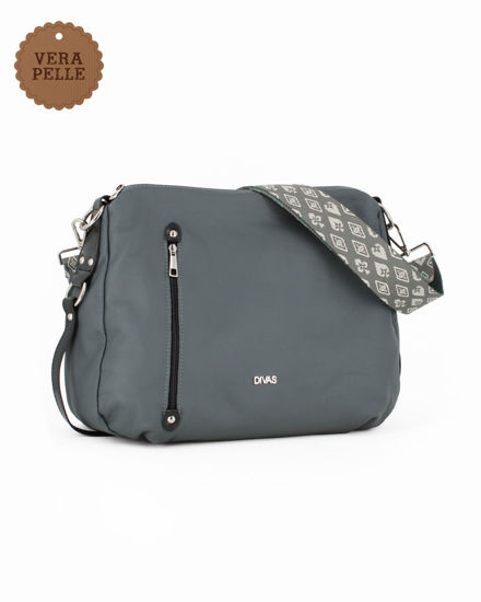 Immagine di DIVAS - Borsa grigia a spalla con tasca frontale VERA PELLE - MADE IN ITALY