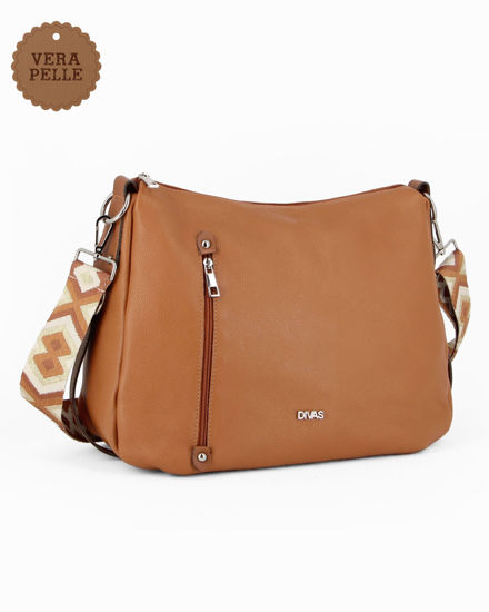 Immagine di DIVAS - Borsa cuoio con tasca frontale e tracolla nastro in VERA PELLE - MADE IN ITALY