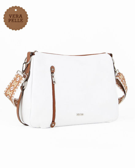 Immagine di DIVAS - Borsa bianca con tasca frontale e tracolla nastro in VERA PELLE - MADE IN ITALY
