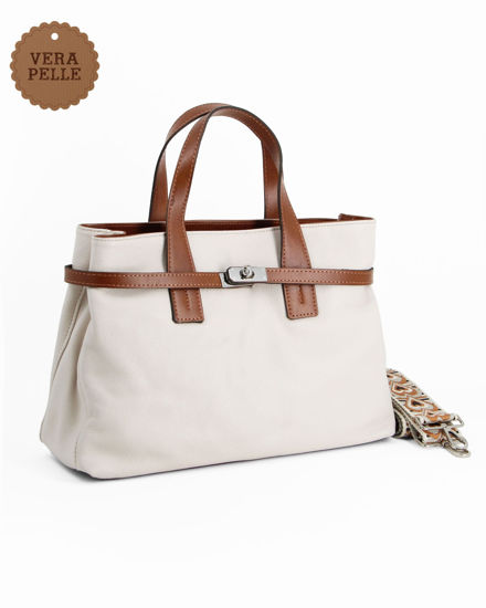 Immagine di DIVAS - Borsa due manici beige in VERA PELLE - MADE IN ITALY