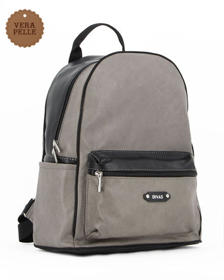 Immagine di DIVAS - Zaino grigio in VERA PELLE con tasca frontale, MADE IN ITALY