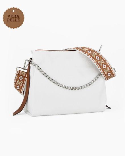 Immagine di DIVAS - Borsa sacca bianca in VERA PELLE con tracolla nastro - MADE IN ITALY