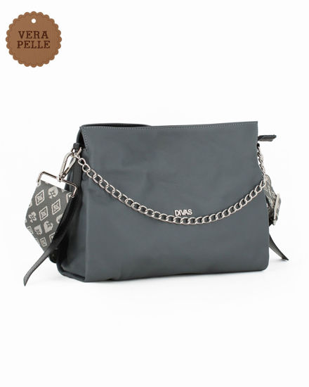 Immagine di DIVAS - Borsa sacca grigia in VERA PELLE con tracolla nastro - MADE IN ITALY