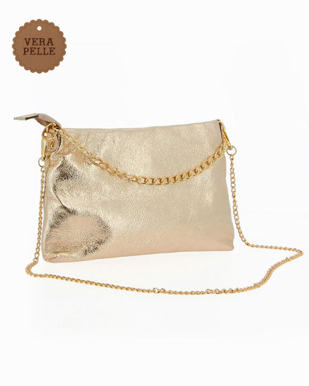 Immagine di DIVAS - TRACOLLA PLATINO IN VERA PELLE CON DETTAGLIO CATENA, MADE IN ITALY