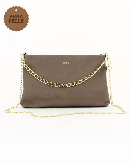 Immagine di DIVAS - TRACOLLA TAUPE SCURO IN VERA PELE CON DETTAGLIO CATENA, MADE IN ITALY