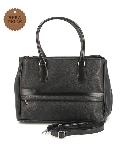 Immagine di DIVAS - Borsa due manici nera in VERA PELLE con zip orizzontale frontale, MADE IN ITALY