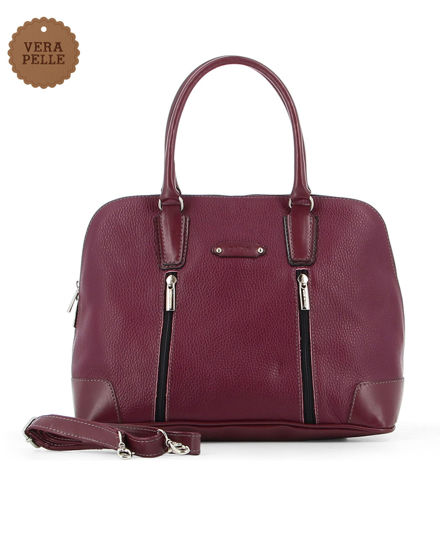 Immagine di DIVAS - Borsa due manici bordeaux in VERA PELLE con doppia zip verticale frontale, MADE IN ITALY