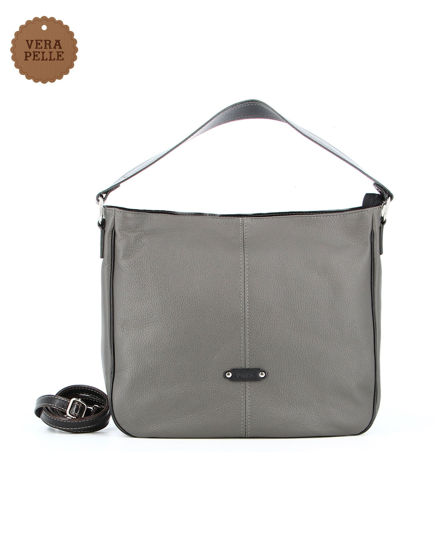 Immagine di DIVAS - Borsa grigia un manico in VERA PELLE con tasca posteriore e tracolla removile, MADE IN ITALY