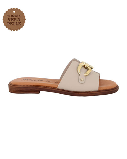 Immagine di LA MOVIDA - Ciabatta beige con sottopiede in VERA PELLE e morsetto sulla fascia, MADE IN ITALY