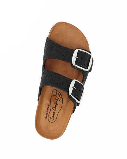 Immagine di SANA COMFORT - Ciabatta nera glitterata con sottopiede in VERA PELLE e suola antiscivolo, MADE IN ITALY