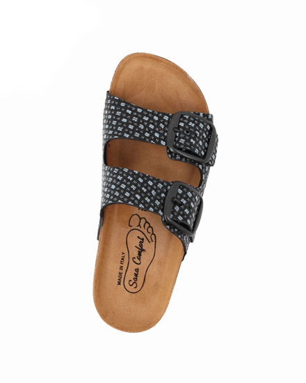 Immagine di SANA COMFORT - Ciabatta nera effetto intreccio con sottopiede in VERA PELLE e suola antiscivolo, MADE IN ITALY