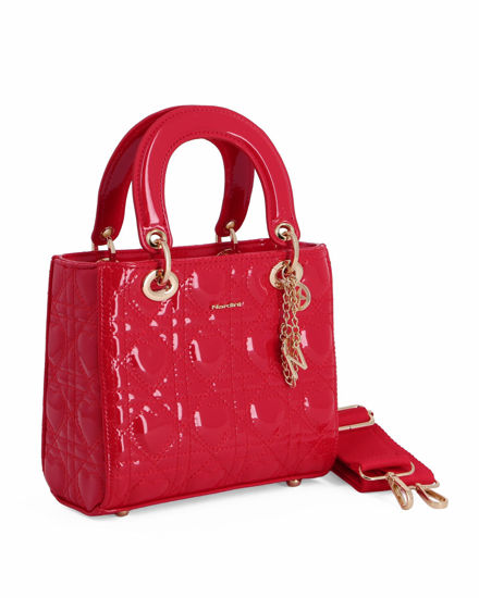 Immagine di NARDINI - Borsa piccola rossa due manici effetto vernice trapuntata con cuori e ciondoli, tracolla removibile