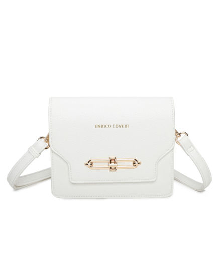 Immagine di ENRICO COVERI - Minibag bianca con patta e chiusura a girello, tracolla removibile