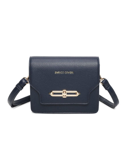 Immagine di ENRICO COVERI - Minibag blu con patta e chiusura a girello, tracolla removibile
