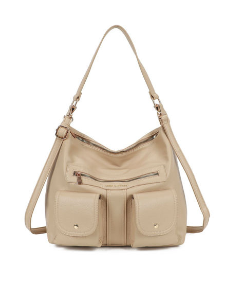 Immagine di ENRICO COVERI - Borsa sacca taupe con tre tasche frontali, tracolla removibile