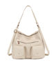 Immagine di ENRICO COVERI - Borsa sacca beige con tre tasche frontali, tracolla removibile