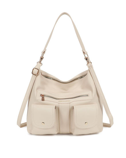 Immagine di ENRICO COVERI - Borsa sacca beige con tre tasche frontali, tracolla removibile