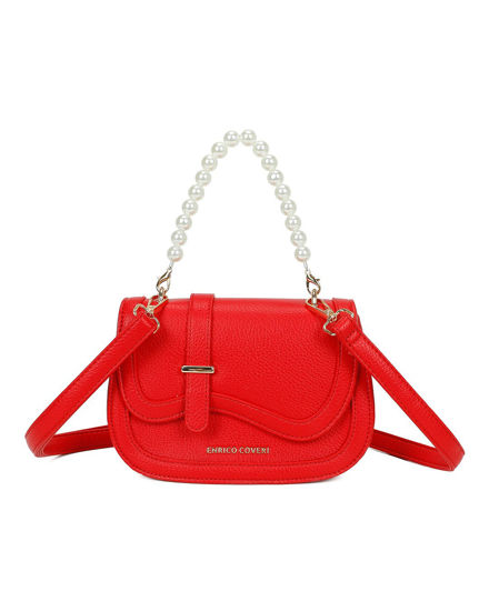 Immagine di ENRICO COVERI - Minibag rossa con manico in perle e patta con bordo ondulato, tracolla removibile