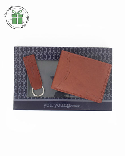 Immagine di YOU YOUNG COVERI -  Set regalo composto da portafoglio e portachiavi marroni in VERA PELLE