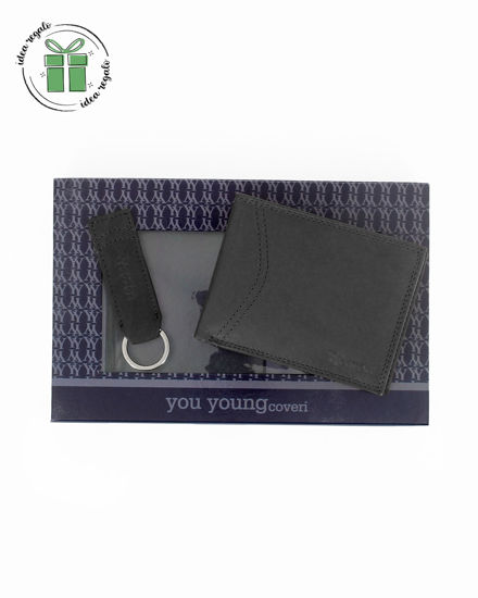 Immagine di YOU YOUNG COVERI -  Set regalo composto da portafoglio e portachiavi neri in VERA PELLE