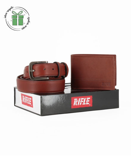 Immagine di RIFLE -  Set regalo composto da portafoglio e cinta marroni in VERA PELLE