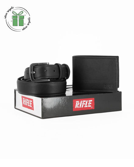 Immagine di RIFLE -  Set regalo composto da portafoglio e cinta neri in VERA PELLE