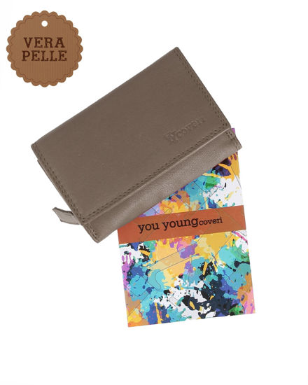 Immagine di YOU YOUNG COVERI - Portafoglio taupe in VERA PELLE con patta e tasca portamonete