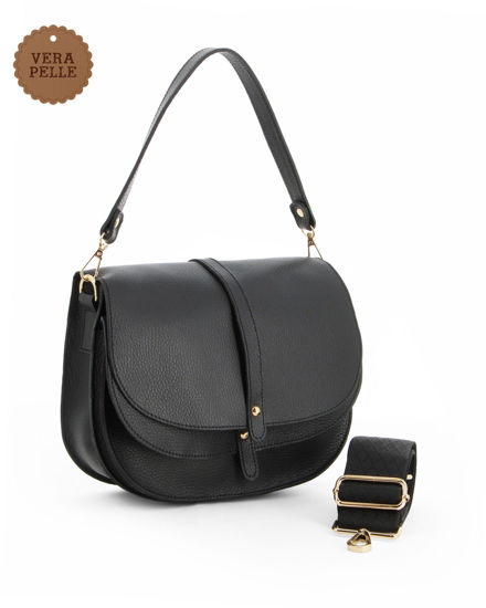 Immagine di DIVAS - Borsa sella nera in VERA PELLE - MADE IN ITALY
