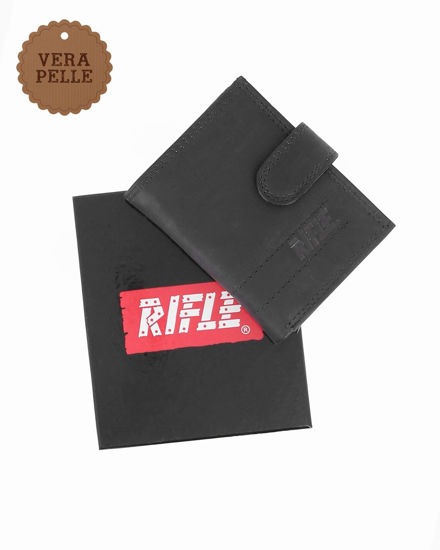 Immagine di RIFLE - Portafoglio nero in VERA PELLE con zip posteriore