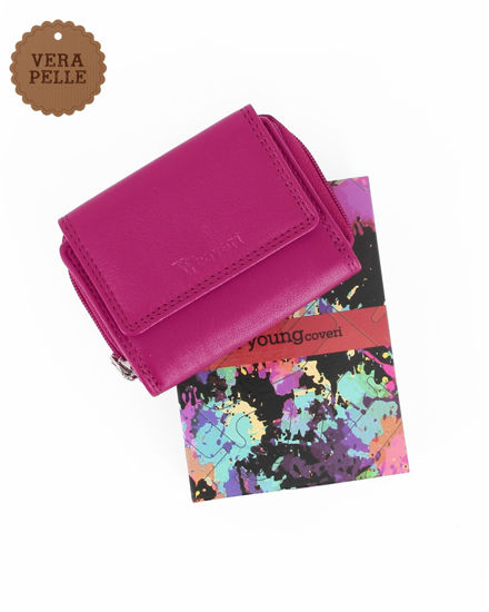 Immagine di YOU YOUNG COVERI - Portafoglio piccolo fuxia in VERA PELLE con pattina e tascaportamontete