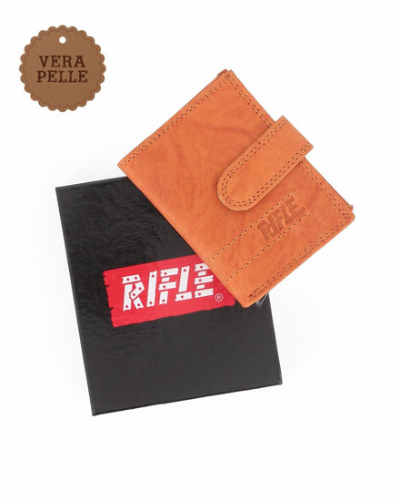 Immagine di RIFLE - Portafoglio arancione in VERA PELLE con zip posteriore