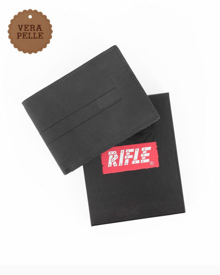 Immagine di RIFLE - Portafoglio nero in VERA PELLE con ribaltina interna