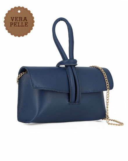 Immagine di DIVAS - Borsa bracciale blu con catena oro VERA PELLE, MADE IN ITALY