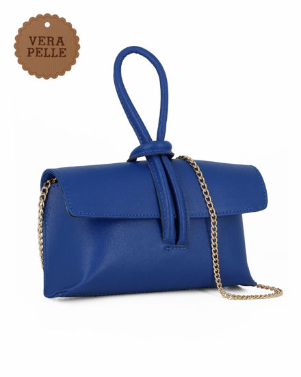 Immagine di DIVAS - Borsa bracciale blu elettrico con catena oro VERA PELLE, MADE IN ITALY