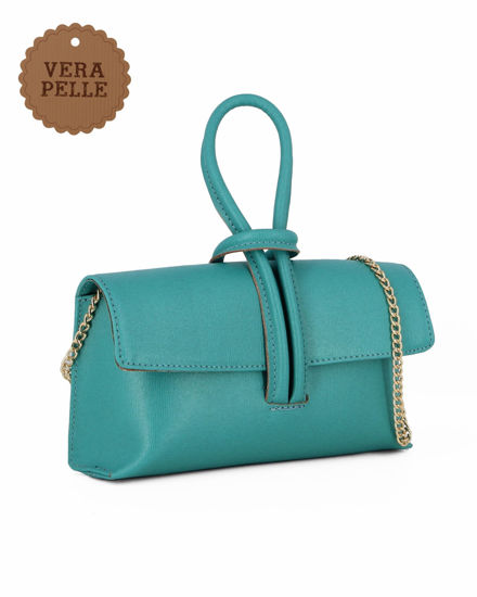 Immagine di DIVAS - Borsa bracciale azzurra con catena oro VERA PELLE, MADE IN ITALY