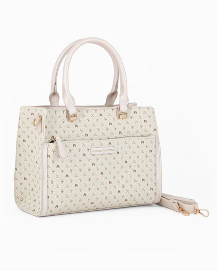 Immagine di CORTINA POLO STYLE - Borsa due manici burro loggata con tasca frontale, tracolla removibile