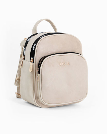 Immagine di RIFLE - Zaino beige con parte frontale scamosciata e due zip loggate