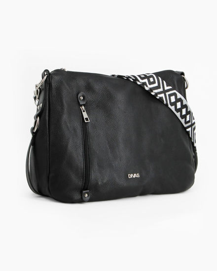 Immagine di DIVAS - Borsa nera con tracolla nastro in VERA PELLE - MADE IN ITALY