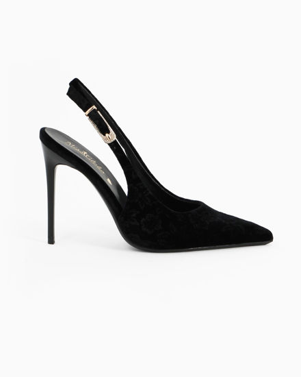 Immagine di MISS GLOBO - Décolleté slingback nera fiorata in velluto, tacco 10,5CM