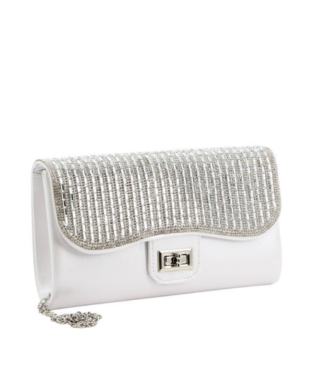 Immagine di DIVAS - Pochette bianca con strass sulla patta e chiusura girello